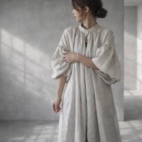 ヨーロッパリネン100%お袖ギャザーのシャツワンピース／リネンシャツワンピース／生成り／linum kyoto