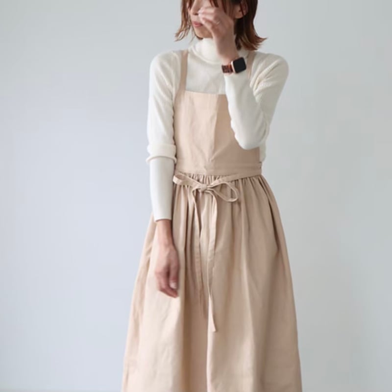 そのままお出かけリネンギャザーエプロン／コットンリネンエプロン