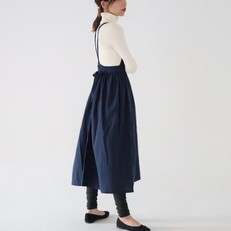 そのままお出かけリネンエプロン／おうち時間もお洒落に過ごす柔らかハーフリネンギャザーエプロン／ネイビー