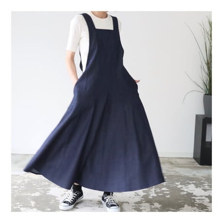 岡山県児島デニムジャンパースカートボリュームいっぱい8オンスソフトデニムワンピース／インディゴ／linum jean