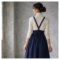 そのままお出かけリネンエプロン／おうち時間もお洒落に過ごす柔らかハーフリネンギャザーエプロン／ネイビー