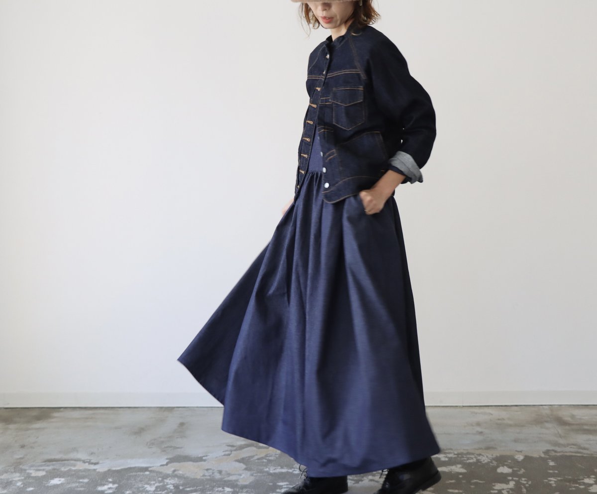 45r デニムオンデニムワンピース 岡山県児島デニムのたっぷりギャザーワンピース／ボリューム満点8