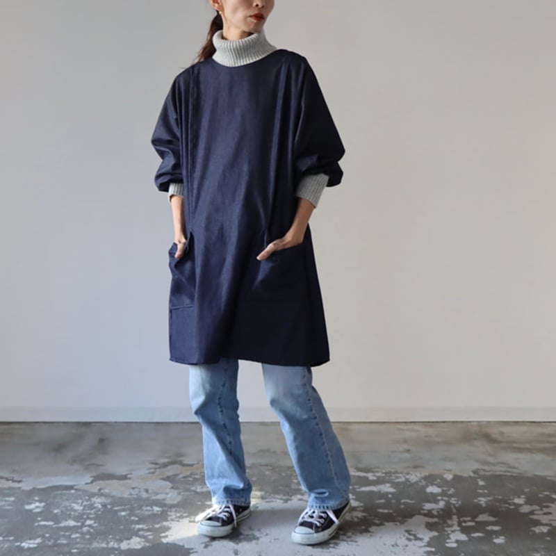 岡山児島デニムで魅せる、割烹着／8オンスくったりソフトデニム