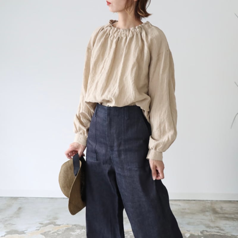 マガリ　ベルギーリネン　クラシックブラウス　フリルヨーク　フリルネック マガリ ベルギーリネン クラシックブラウス フリルヨーク フリルネック