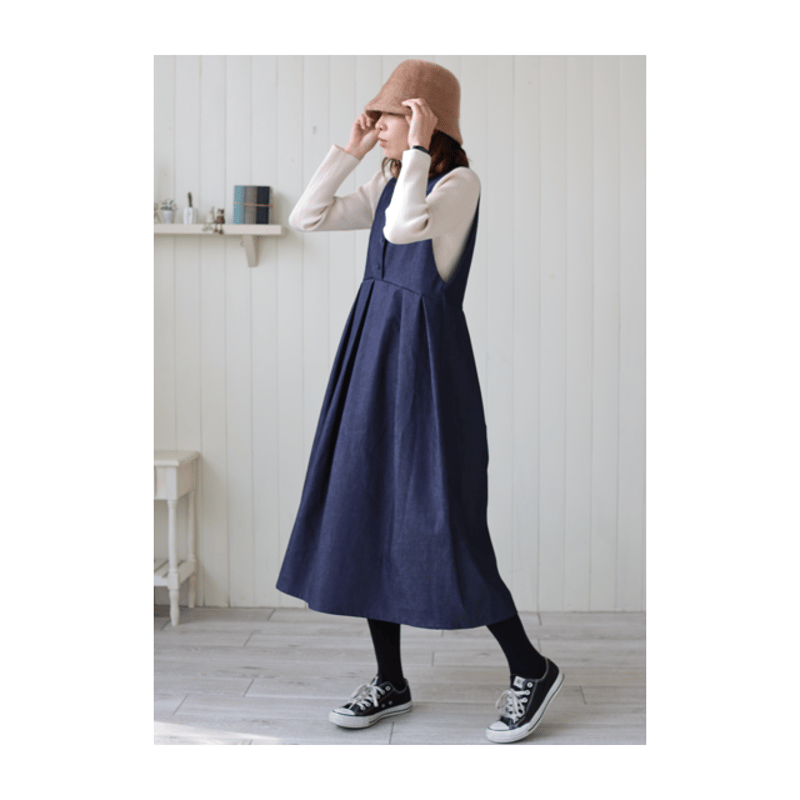 希少♡ヒステリックミニ　デニムワンピース　ジャンバースカート　95cm パンダ くるみボタンをあしらった岡山児島デニムワンピース／8オンスく