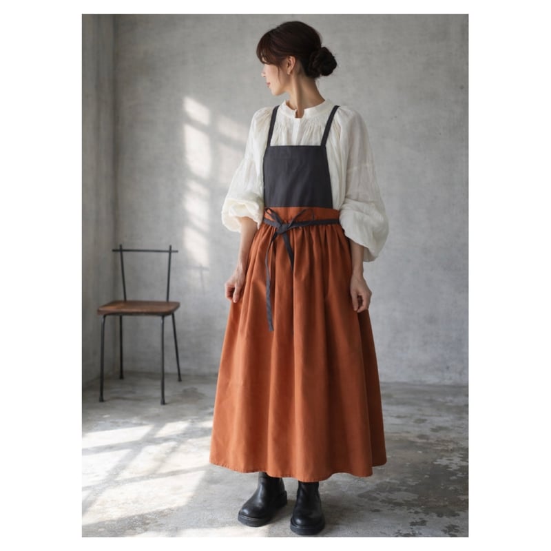 リネンエプロン】周りと差のつくそのままお出かけバイカラーコットン