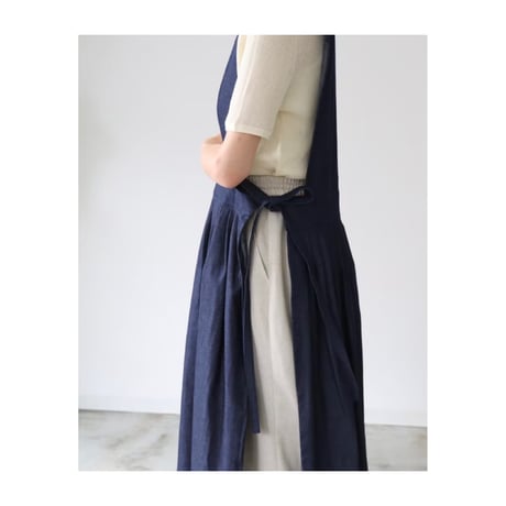 前後2wayデニムジャンパースカート／児島デニムエプロンワンピース／サイドリボンデザインエプロンワンピース／インディゴ