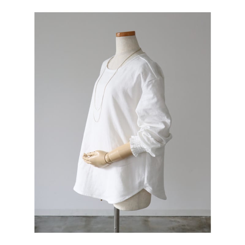 ブラウス　ホワイト　F 新品 ふわふわ厚みが2倍！厚手ダブルガーゼブラウス／シャーリング袖