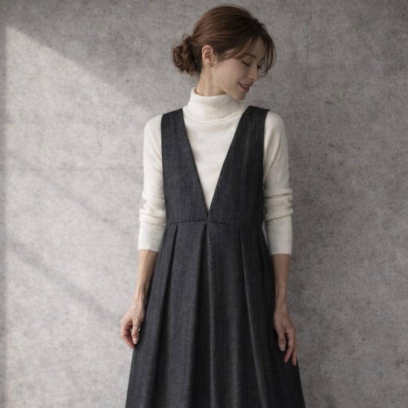 後ろ姿が綺麗な岡山県児島デニムワンピース／くったり8オンスソフト