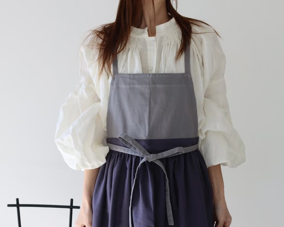 リネンエプロン】周りと差のつくそのままお出かけバイカラーコットン
