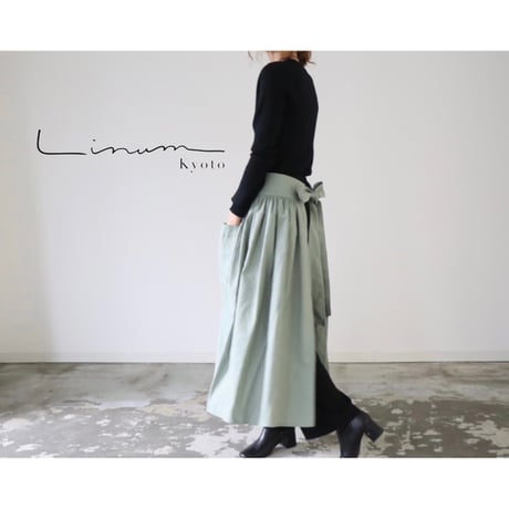 リネンギャザーカフェエプロン／おうち時間もお洒落に過ごすコットンリネンエプロン／ノーブルミント