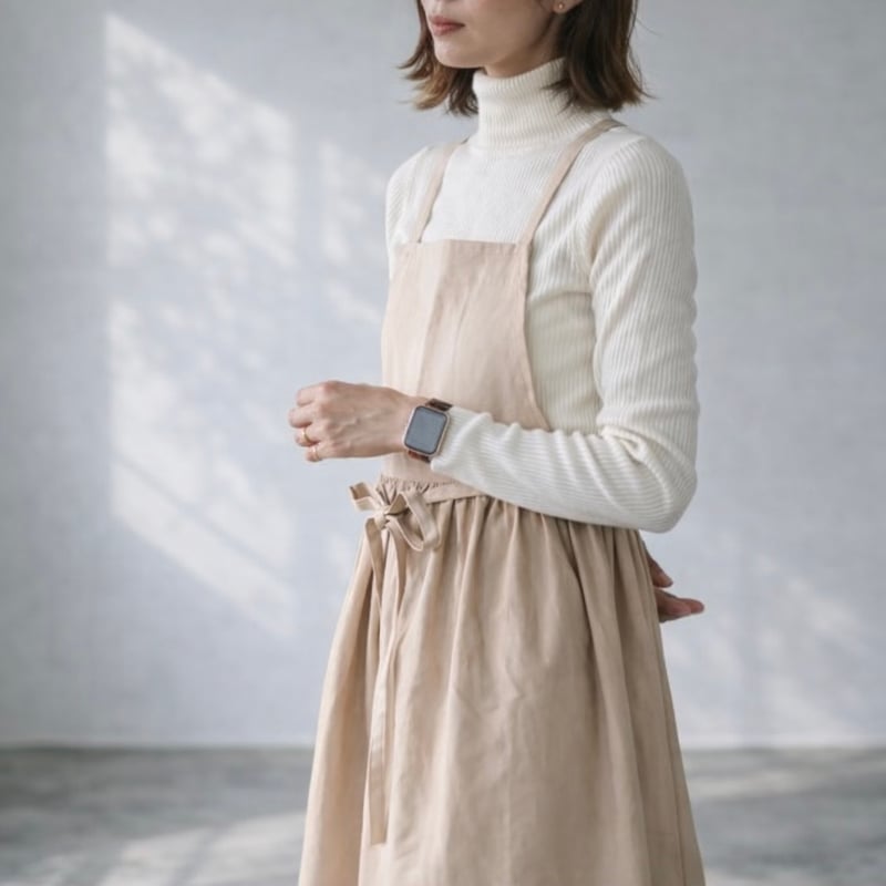 そのままお出かけリネンギャザーエプロン／コットンリネンエプロン