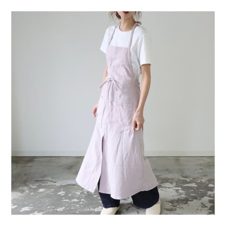【22色】ふっくら厚み2倍のとろみダブルガーゼの前スリット美シルエットエプロンドレス／ダブルガーゼエプロン／ドーンピンク
