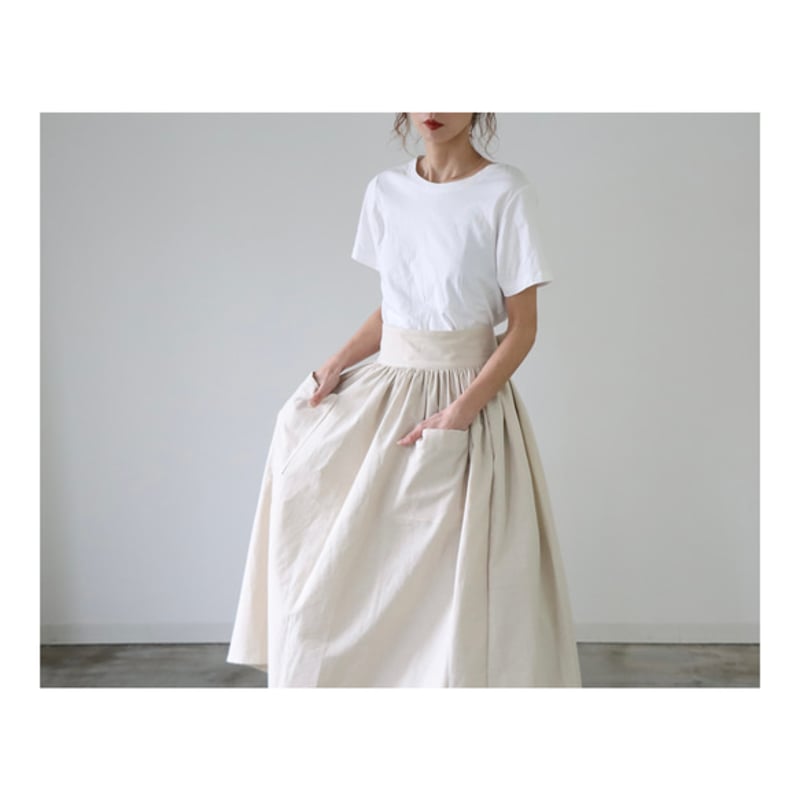 エプロン　生成り リネンギャザーカフェエプロン／おうち時間もお洒落に過ごすコットン