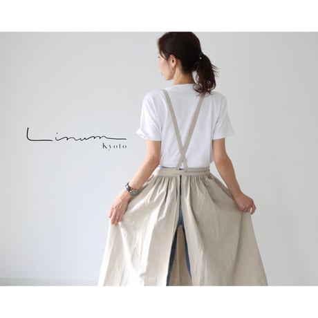 そのままお出かけリネンエプロン／おうち時間もお洒落に過ごす柔らかハーフリネンギャザーエプロン／生成り