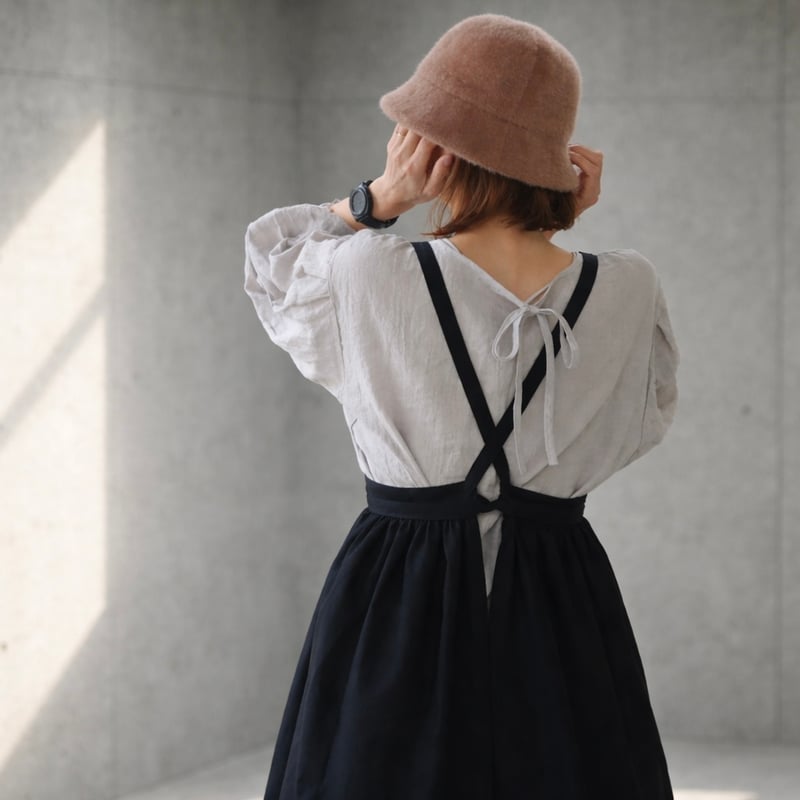 そのままお出かけリネンギャザーエプロン／コットンリネンエプロン