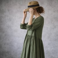 ふわふわ厚みが2倍とろみダブルガーゼギャザーワンピース／厚手ダブルガーゼワンピース／ルームウェア／カーキ