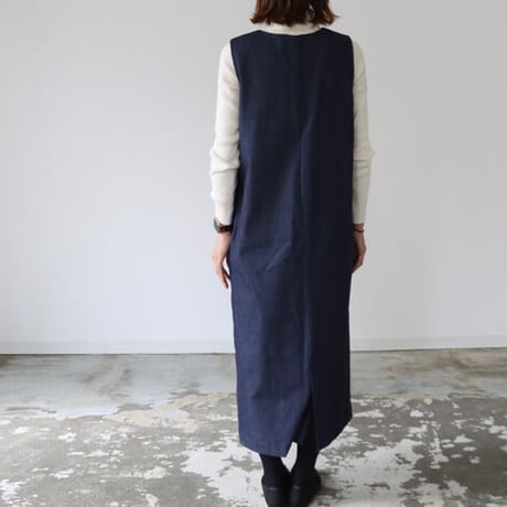 岡山児島デニムジャンパースカート／8オンスソフトデニムワンピース／スラッシュネック／インディゴ／linum jean