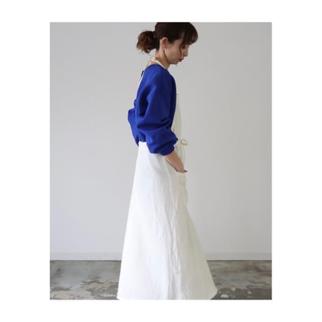 【22色】ふっくら厚み2倍のとろみダブルガーゼの前スリット美シルエットエプロンドレス／ダブルガーゼエプロン／ミルキーホワイト