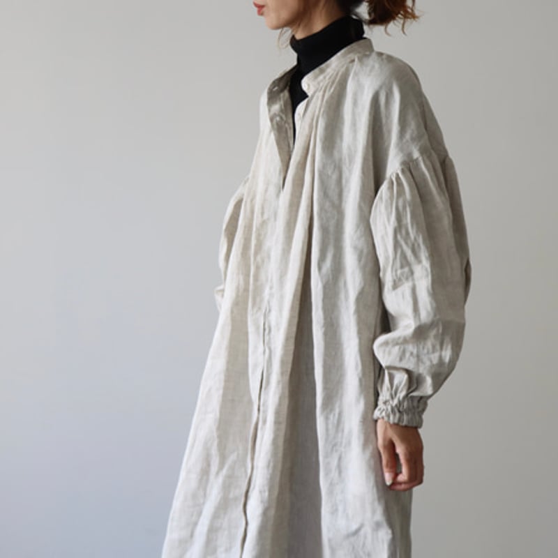 ヴェリテクール リネン シャツワンピース ライトグレー キナリ 生成 白