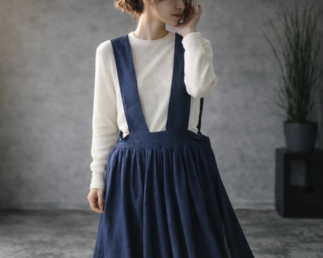 pp closet♡デニムエプロンスカート サイズ37 前後2wayデニムジャンパースカート／児島デニムエプロンワンピース