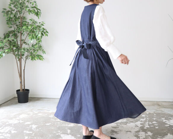 岡山デニム✖︎備後がすり　ジャンパースカートを作りました　ハンドメイド 赤耳 岡山県児島デニムで魅せる、ボリュームいっぱいデニムジャンパー