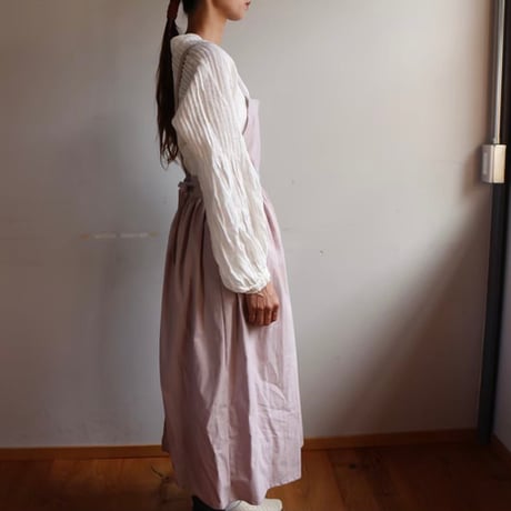 そのままお出かけリネンエプロン／おうち時間もお洒落に過ごす柔らコットンリネンギャザーエプロン／ドーンピンク