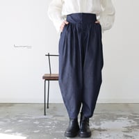 岡山児島デニムで魅せる、コクーンパンツ／8オンスくったりソフトデニムゆったりリラックスデニムパンツ／インディゴ・ブルー