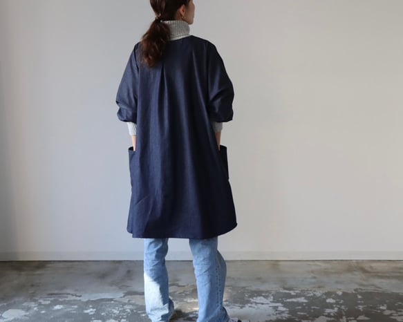 岡山児島デニムで魅せる、割烹着／8オンスくったりソフトデニム