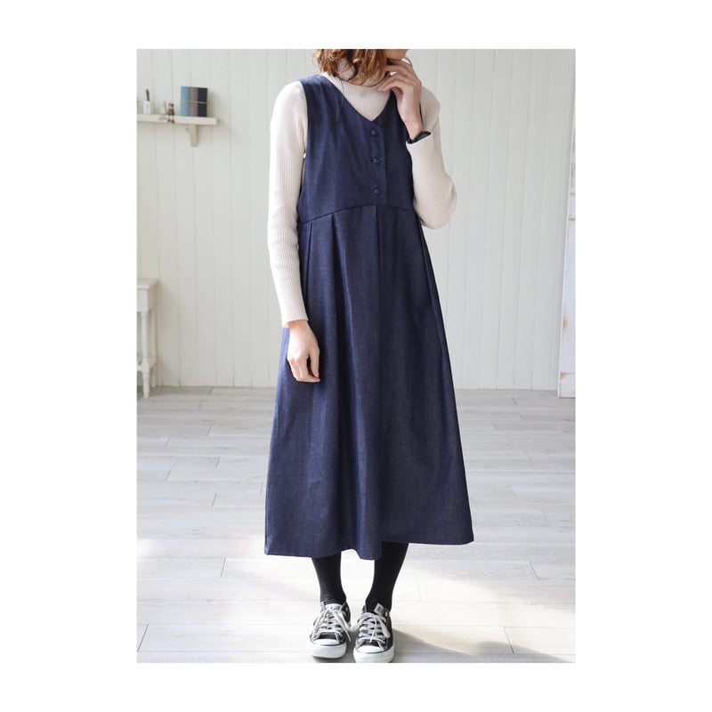 しんいーページ　ローズワンピース&ボトムスサイズ80他２点 くるみボタンをあしらった岡山児島デニムワンピース／8オンスくたり