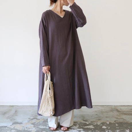 ふわふわ厚みが2倍／ゆったりリラックスワンピース／厚手ダブルガーゼワンピース／オーバーサイズ／ルームウェア／チャコール