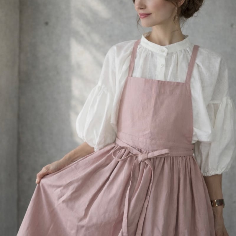 そのままお出かけリネンギャザーエプロン／コットンリネンエプロン