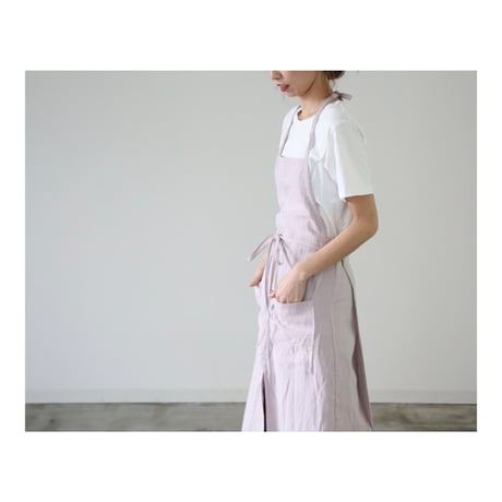 【22色】ふっくら厚み2倍のとろみダブルガーゼの前スリット美シルエットエプロンドレス／ダブルガーゼエプロン／ドーンピンク