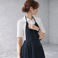 一味違うお洒落リネンエプロン／柔らかコットンリネンヴィンテージ加工サイドギャザーデザインエプロン／ブラック