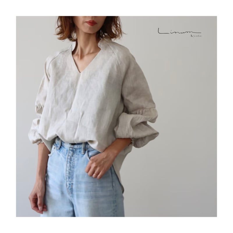 ヨーロッパリネンブラウス／リネンギャザーバルーンスリーブ