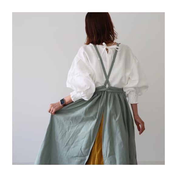 そのままお出かけリネンギャザーエプロン／コットンリネン