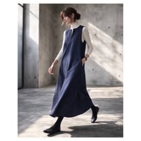 岡山児島デニムジャンパースカート／8オンスソフトデニムワンピース／スラッシュネック／インディゴ／linum jean
