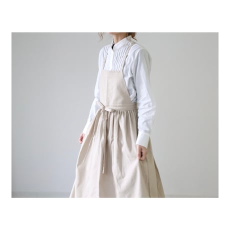 そのままお出かけリネンギャザーエプロン／おうち時間もお洒落に過ごすコットンリネンエプロン／クリームベージュ