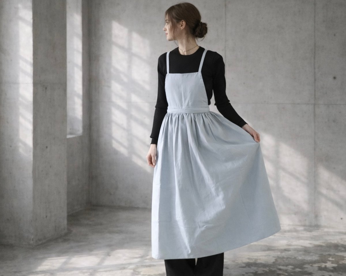 そのままお出かけリネンギャザーエプロン／コットンリネンエプロン