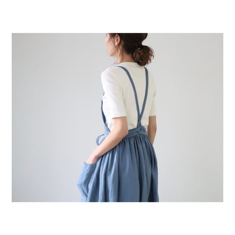 ふっくら厚さ2倍のとろみダブルガーゼのギャザーたっぷりエプロン／お出かけダブルガーゼエプロンワンピース／フォグブルー