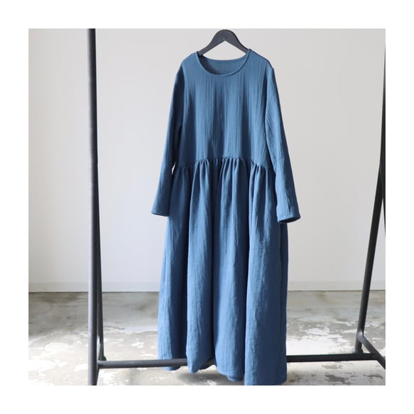 ふわふわ厚みが2倍とろみダブルガーゼギャザーワンピース／厚手