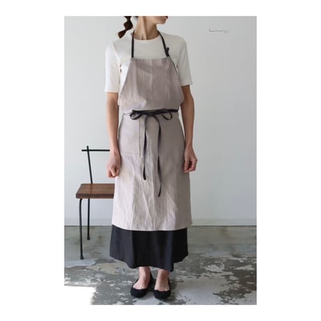 【ダブルガーゼエプロン】ふっくら厚さ2倍のとろみコットンダブルガーゼ×コットンリネンのシンプルなエプロン／カーキ