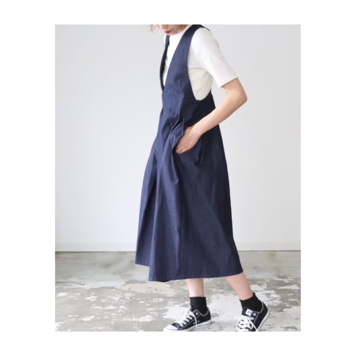 岡山デニム✖︎備後がすり　ジャンパースカートを作りました　ハンドメイド 赤耳 岡山県児島デニムジャンパースカート／8オンスくったりデニムで上品に