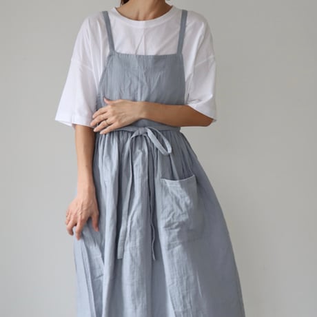 ふっくら厚さ2倍のとろみダブルガーゼのギャザーたっぷりエプロン／お出かけダブルガーゼエプロンワンピース／パープル