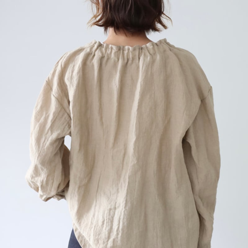 ベルギーリネンブラウス／フリルネック／ベージュ／linum jean | linum