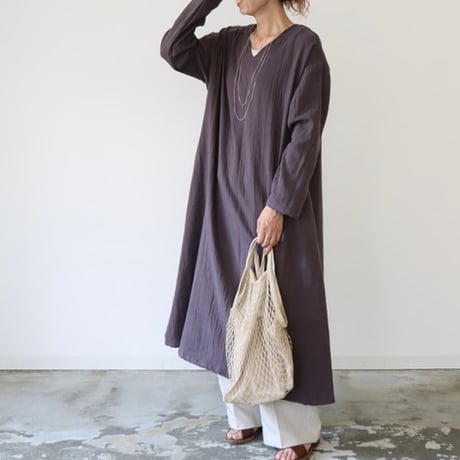 ふわふわ厚みが2倍／ゆったりリラックスワンピース／厚手ダブルガーゼワンピース／オーバーサイズ／ルームウェア／チャコール