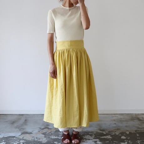 【全２２色】ふっくら厚み2倍のとろみダブルガーゼのギャザーカフェエプロン／バックリボンダブルガーゼエプロン／イエロー