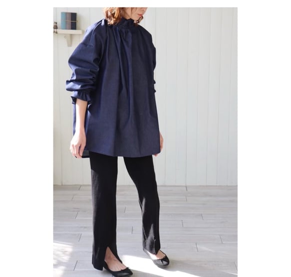 匿名＊アンクレイブ　デニムブラウス　新品　トップス　半袖　後ろリボン　M 丈短 匿名＊アンクレイブ デニムブラウス 新品 トップス 半袖 後ろ