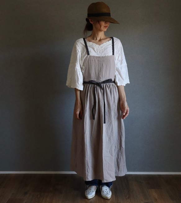 未使用★Gauze# ガーゼ ワークタブリエ　ワークエプロン コットンリネン 楽天市場】fog linen work フルエプロン グレーホワイト