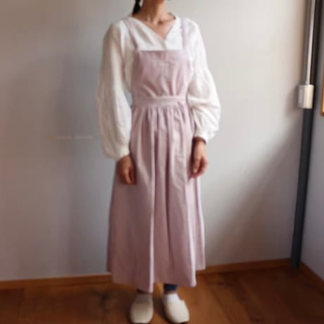 そのままお出かけリネンエプロン／おうち時間もお洒落に過ごす柔らコットンリネンギャザーエプロン／ドーンピンク